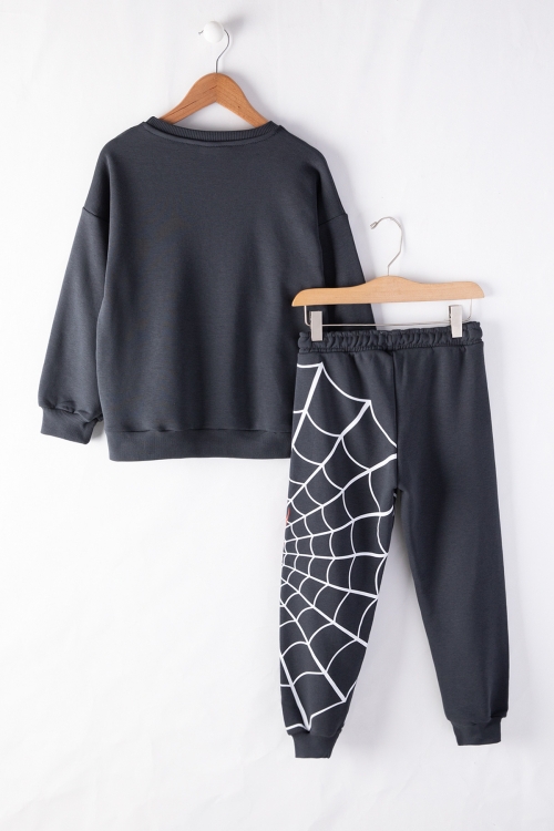 Füme Örümcek Adam Baskı Bisiklet Yaka Erkek Çocuk Eşofman Takımı 19845