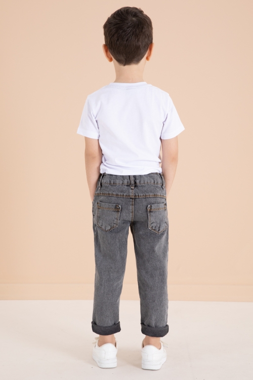 Füme Yazı Nakışlı Ceketli 3lü Erkek Çocuk Jean Takım 20003