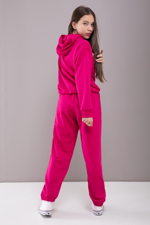 Fuşya Desenli Kapüşonlu Kız Çocuk Alt Üst Eşofman Takımı 19771