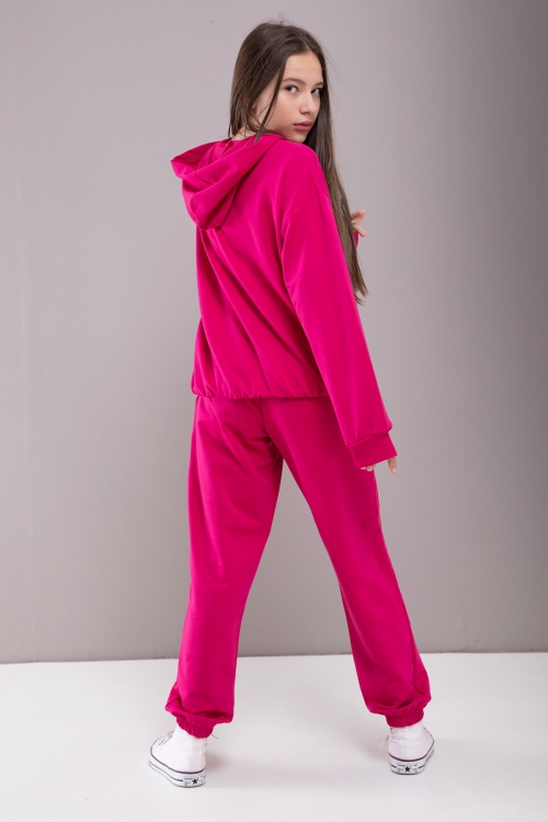 Fuşya Heart Yazılı Desenli Kapüşonlu Kız Çocuk Eşofman Takımı 19775