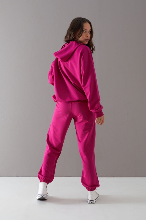 Fuşya Oxford Baskılı Kapüşonlu Kız Çocuk Eşofman Takımı 19755