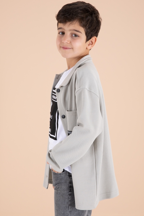 Gri Armalı Gömlekli Jean Pantolonlu Erkek Çocuk 3lü Takım 19992