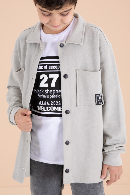 Gri Armalı Gömlekli Jean Pantolonlu Erkek Çocuk 3lü Takım 19992