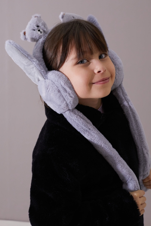 Gri Ayıcıklı Kulaklı Hareket Ettirilebilir Çocuk Peluş Kulaklık 19796