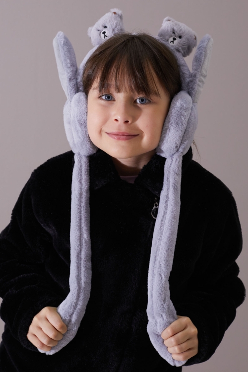 Gri Ayıcıklı Kulaklı Hareket Ettirilebilir Çocuk Peluş Kulaklık 19796