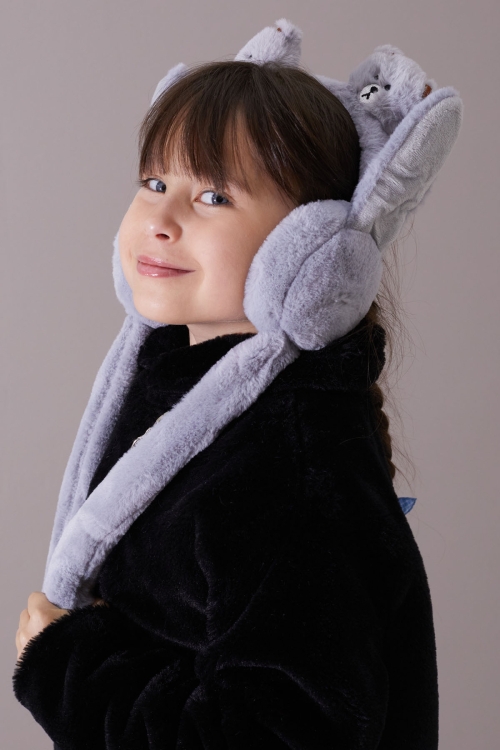 Gri Ayıcıklı Kulaklı Hareket Ettirilebilir Çocuk Peluş Kulaklık 19796