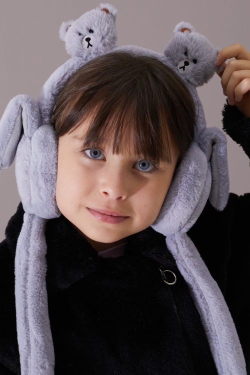 Gri Ayıcıklı Kulaklı Hareket Ettirilebilir Çocuk Peluş Kulaklık 19796