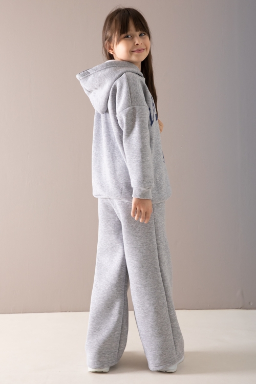 Gri California Baskılı Kapüşonlu Kız Çocuk Eşofman Takımı 19876
