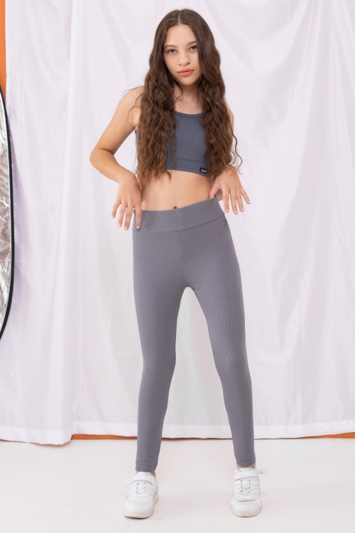 Gri Fitilli Kız Çocuk Düz Tayt 18999