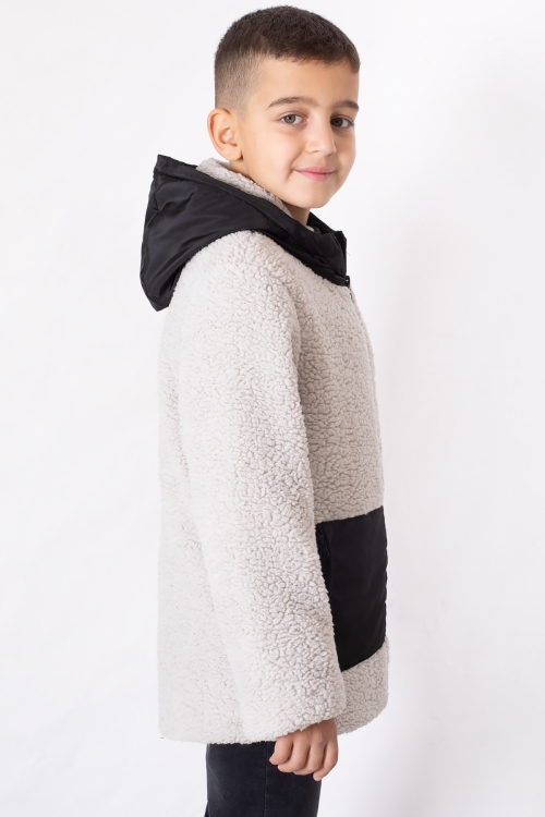 Gri Kanguru Cepli Kapüşonlu Erkek Çocuk Peluş Hırka 19678