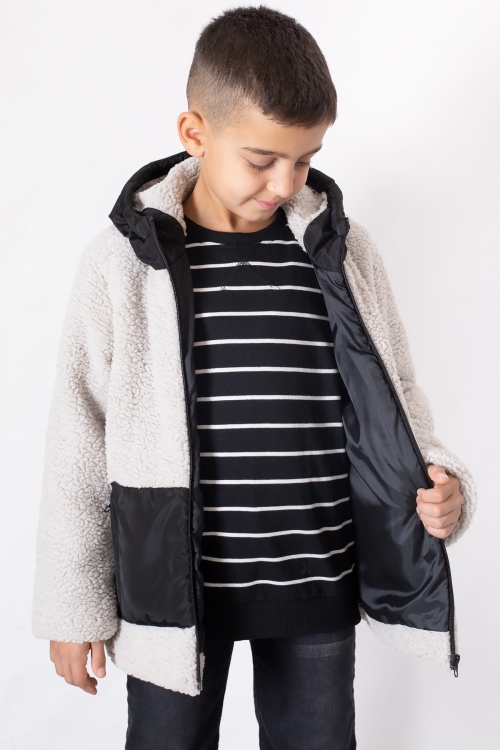 Gri Kanguru Cepli Kapüşonlu Erkek Çocuk Peluş Hırka 19678