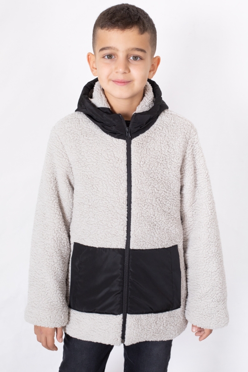 Gri Kanguru Cepli Kapüşonlu Erkek Çocuk Peluş Hırka 19678