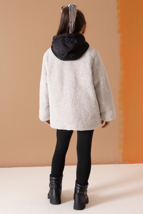 Gri Kanguru Cepli Kapüşonlu Kız Çocuk Peluş Hırka 19674