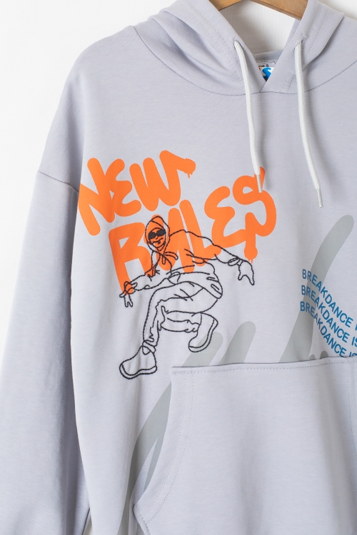 Gri Kaykaycı Nakışlı Yazılı Erkek Çocuk Kapüşonlu Sweatshirt 19637