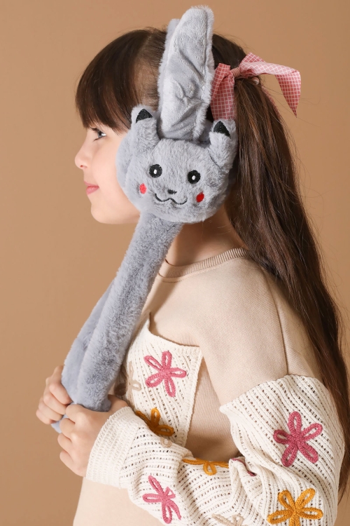 Gri Kedi Figürlü Hareketli Peluş Kulaklık 19731