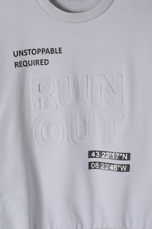 Gri Run Kabartma Yazılı Bisiklet Yaka Erkek Çocuk Sweatshirt 19634