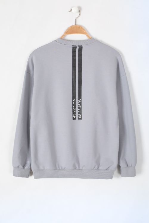 Gri Run Kabartma Yazılı Bisiklet Yaka Erkek Çocuk Sweatshirt 19634