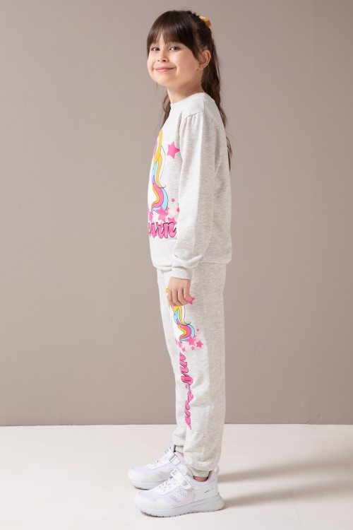 Gri Unicorn Baskılı Şardonlu Kız Çocuk Eşofman Takımı 19858