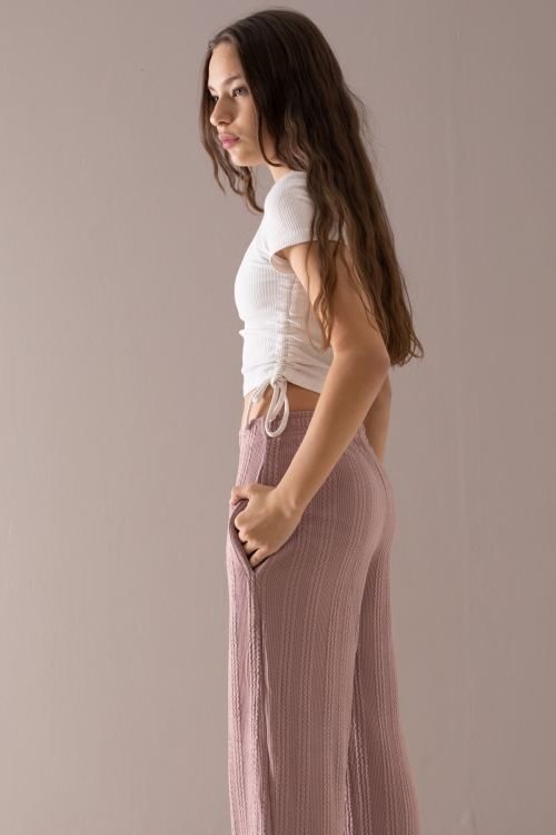 Gül Kurusu Geniş Paça Desenli Kız Çocuk Pantolon 19789