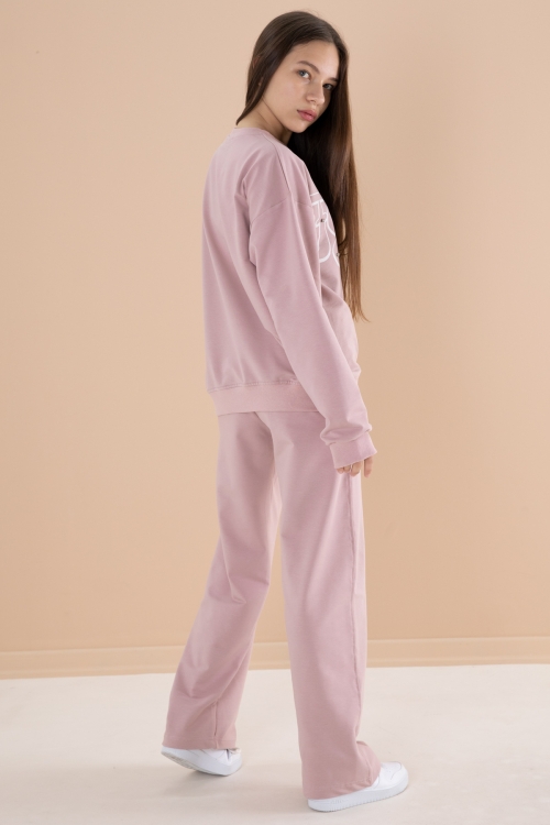 Gül Kurusu Yazı Baskılı Kız Beli Lastikli Eşofman Takımı 19895