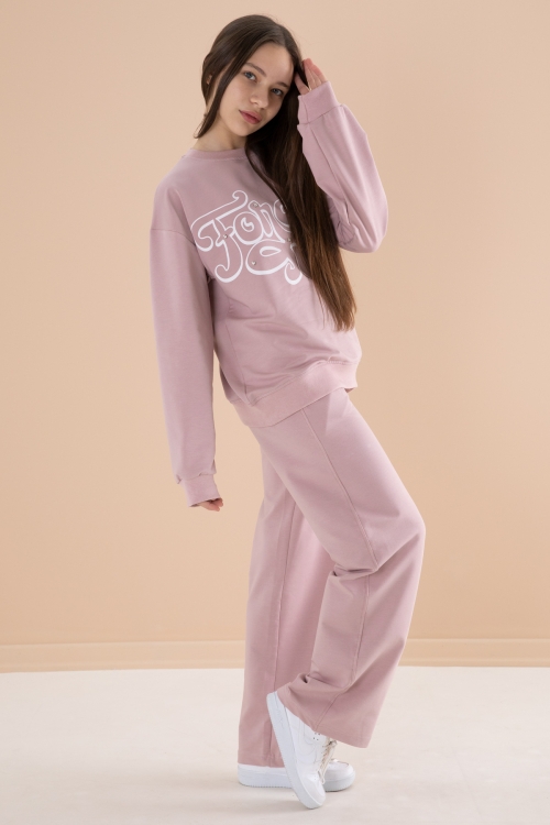 Gül Kurusu Yazı Baskılı Kız Beli Lastikli Eşofman Takımı 19895