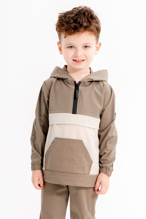 Haki Kanguru Cepli Kapüşonlu Erkek Çocuk Paraşüt Eşofman Takımı 20120