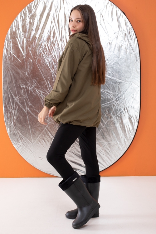 Haki Kapüşonlu Fermuarlı Kız Çocuk Paraşüt Hırka 18500