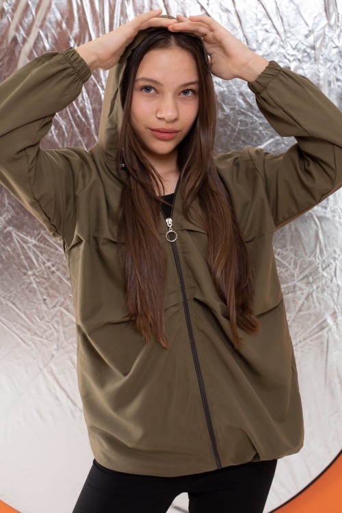 Haki Kapüşonlu Fermuarlı Kız Çocuk Paraşüt Hırka 18500