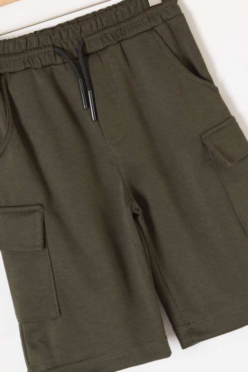 Haki Kargo Cepli Erkek Çocuk Beli Lastikli Şort 19517