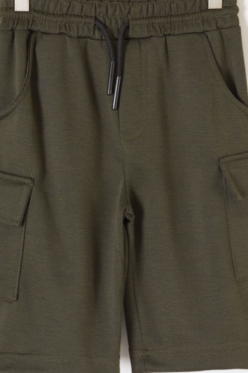 Haki Kargo Cepli Erkek Çocuk Beli Lastikli Şort 19517