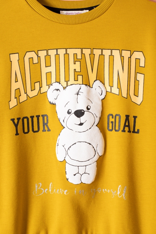 Hardal Ayıcık Baskılı İspanyol Paça Pantolonlu Kız Çocuk Takım 18570