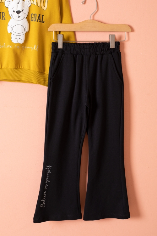 Hardal Ayıcık Baskılı İspanyol Paça Pantolonlu Kız Çocuk Takım 18570