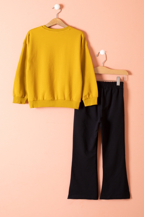 Hardal Ayıcık Baskılı İspanyol Paça Pantolonlu Kız Çocuk Takım 18570