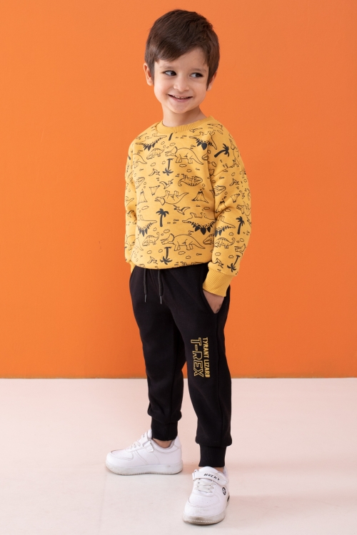 Hardal Dinozor Baskılı Erkek Çocuk Şardonlu Eşofman Takımı 19540