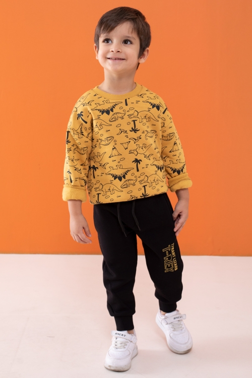Hardal Dinozor Baskılı Erkek Çocuk Şardonlu Eşofman Takımı 19540