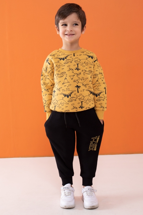 Hardal Dinozor Baskılı Erkek Çocuk Şardonlu Eşofman Takımı 19540