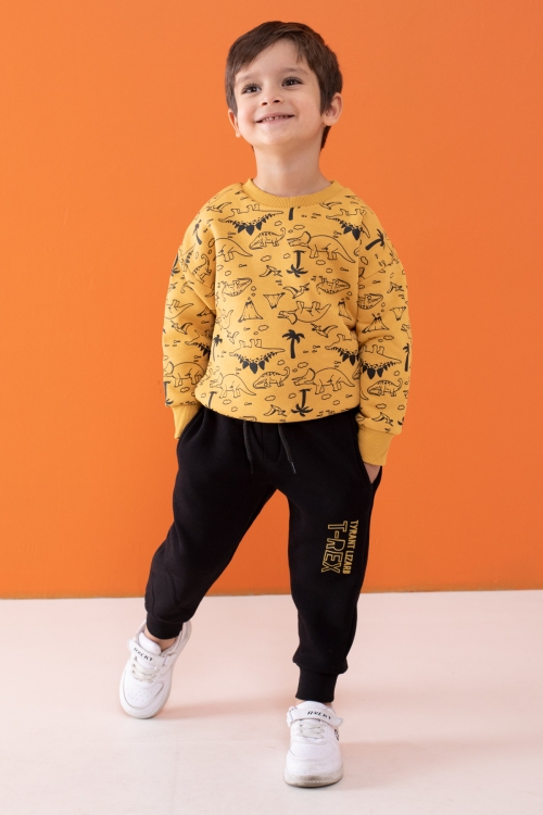 Hardal Dinozor Baskılı Erkek Çocuk Şardonlu Eşofman Takımı 19540