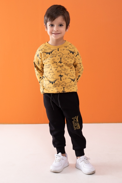 Hardal Dinozor Baskılı Erkek Çocuk Şardonlu Eşofman Takımı 19540