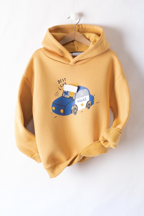 Hardal Erkek Çocuk Baskılı 3 İp Kapüşonlu Sweatshirt 19739