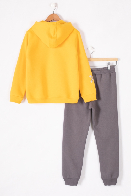 Hardal Fermuarlı Yaka Kapüşonlu Erkek Çocuk Şardonlu Eşofman Takımı 19618