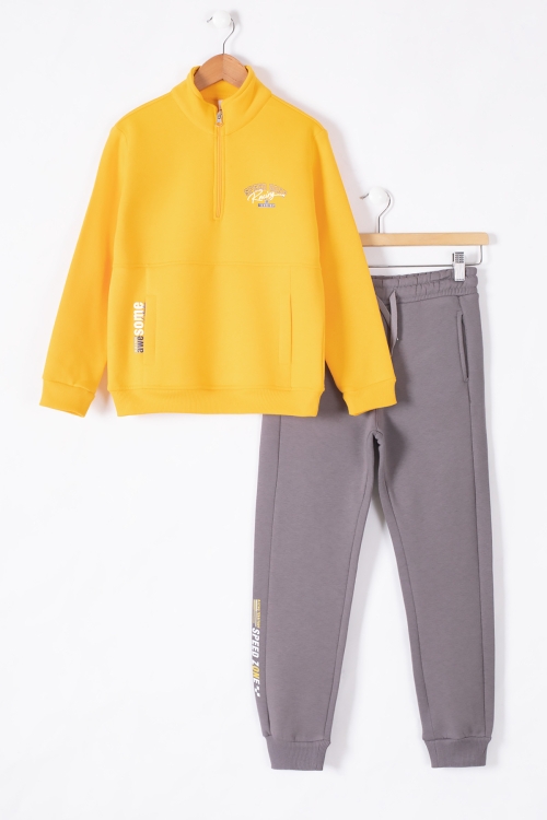 Hardal Kanguru Cepli Fermuar Yaka Erkek Çocuk Şardonlu Eşofman Takım 19611