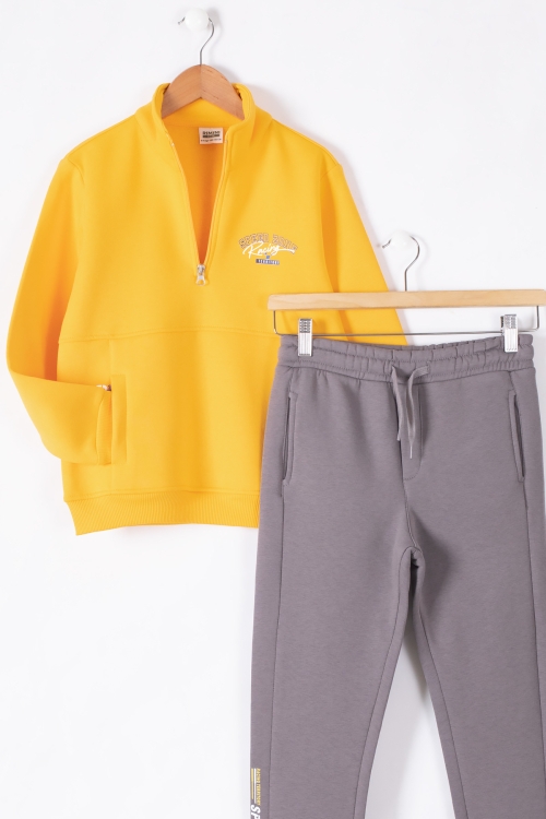 Hardal Kanguru Cepli Fermuar Yaka Erkek Çocuk Şardonlu Eşofman Takım 19611