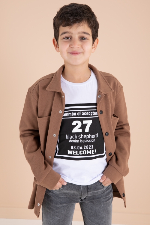 Kahve Armalı Gömlekli Jean Pantolonlu Erkek Çocuk 3lü Takım 19993