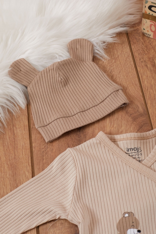 Kahve Ayıcık Desenli Erkek Bebek 5 Parça Hastane Çıkışı Seti 19460