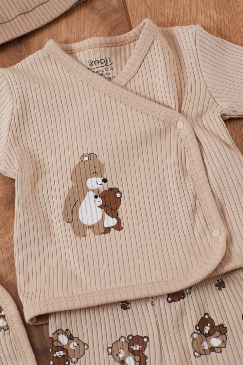 Kahve Ayıcık Desenli Erkek Bebek 5 Parça Hastane Çıkışı Seti 19460