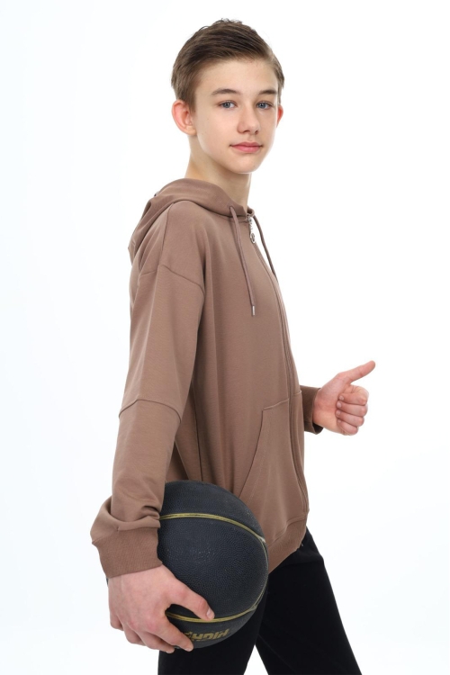 Kahve Erkek Çocuk Kapüşonlu Okul Hırkası 19207