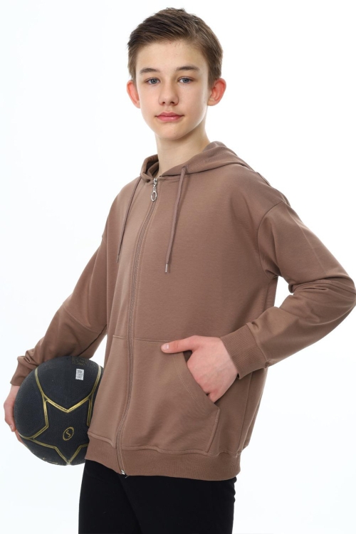 Kahve Erkek Çocuk Kapüşonlu Okul Hırkası 19207