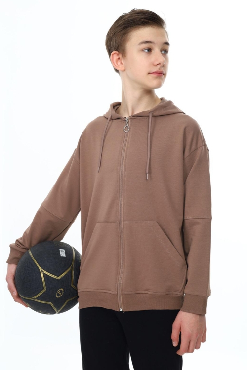 Kahve Erkek Çocuk Kapüşonlu Okul Hırkası 19207