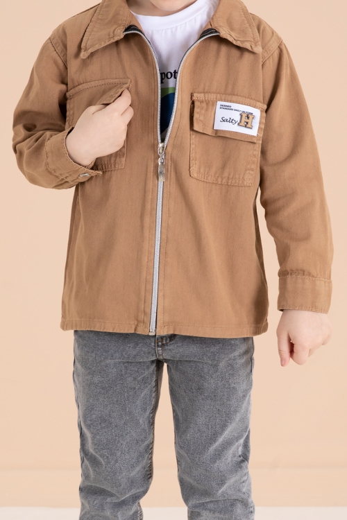 Kahve Fermuarlı Ceketli Tişörtlü Erkek Çocuk 3lü Alt Üst Takım 19964