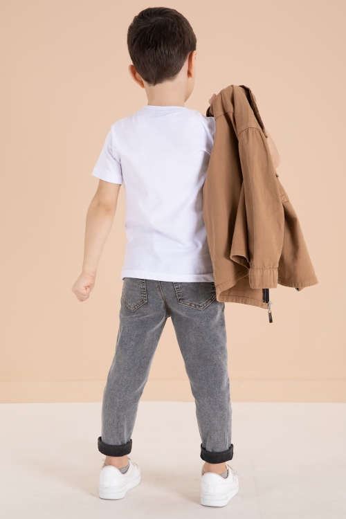 Kahve Fermuarlı Ceketli Tişörtlü Erkek Çocuk 3lü Alt Üst Takım 19964